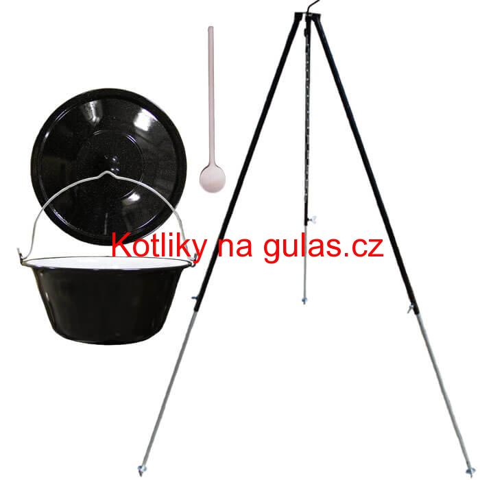 Smaltovaný kotlík 40 L + poklice + teleskopicka trojnožka 1,7 m