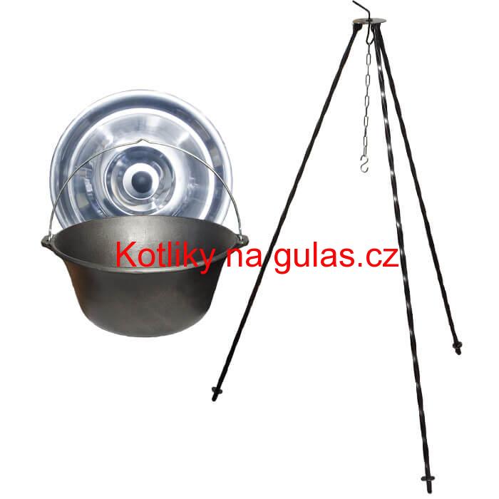 Litinový kotlík 7,2 L + poklice + trojnožka 1,2 m