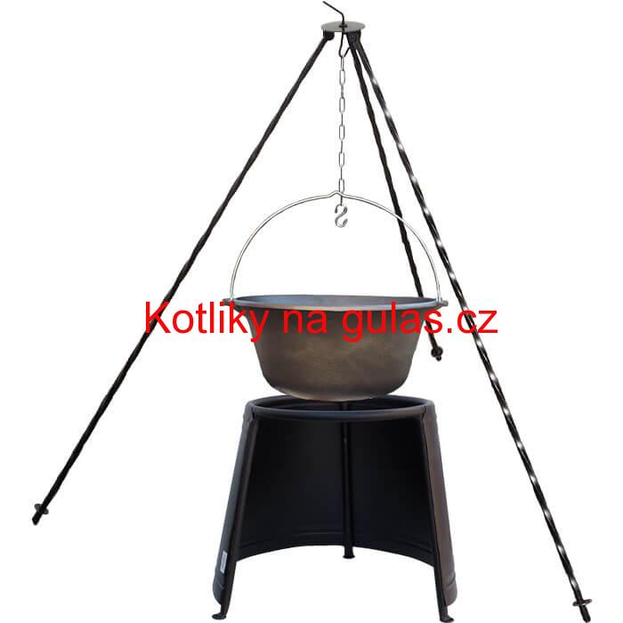Litinový kotlík 10,8 L + chránič plamene 37 cm + trojnožka 1,2 m