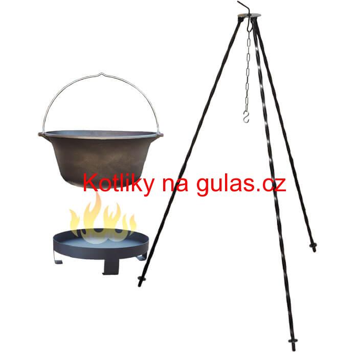 Litinový kotlík 7,2 L + trojnožka 1,2 m + ohniště 36 cm
