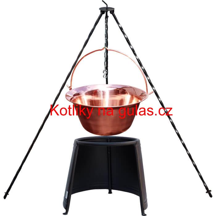 Měděný kotlík 10 L (1,2 mm) + chránič plamene 37 cm + trojnožka 1,2 m