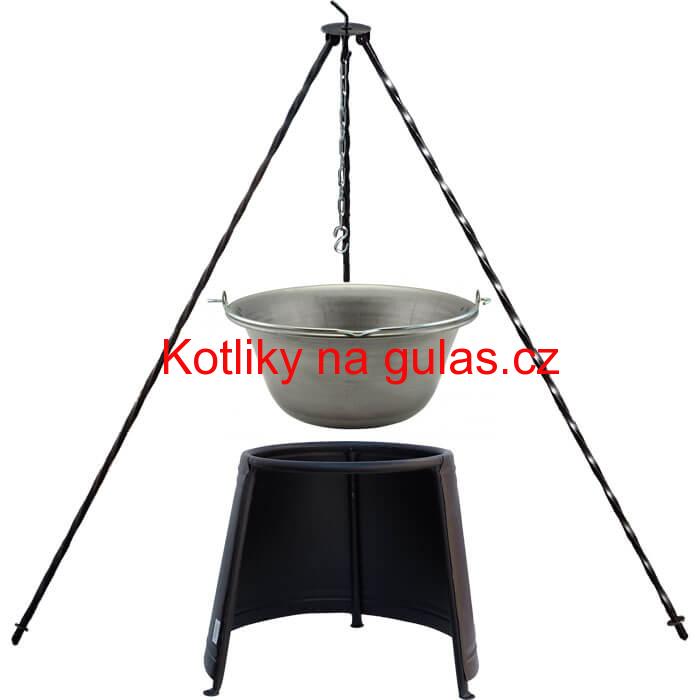 Železný kotlík 10 L (0,75 mm) + chránič plamene 37 cm + trojnožka 1,2 m