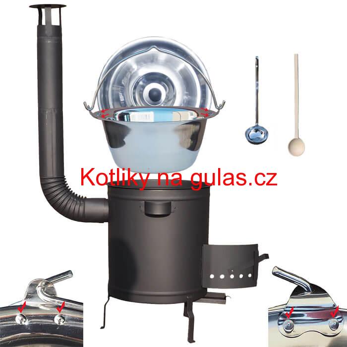 Nerezový kotlík 15 L (0,8 mm) zesílený s nýty + silnostěnná (1,5 mm) žáruvzdorná kotlina 36 PLUS 600