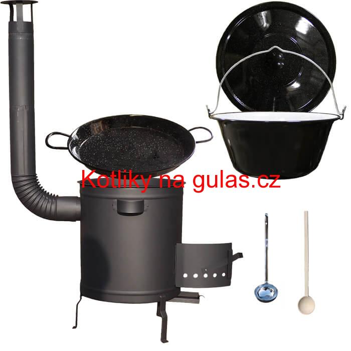 Smaltovaný kotlík 13 L (1,2 mm) + Paella pánev 38 cm + silnostěnná (1,5 mm) žáruvzdorná kotlina (1,5 mm) 36 PLUS 600