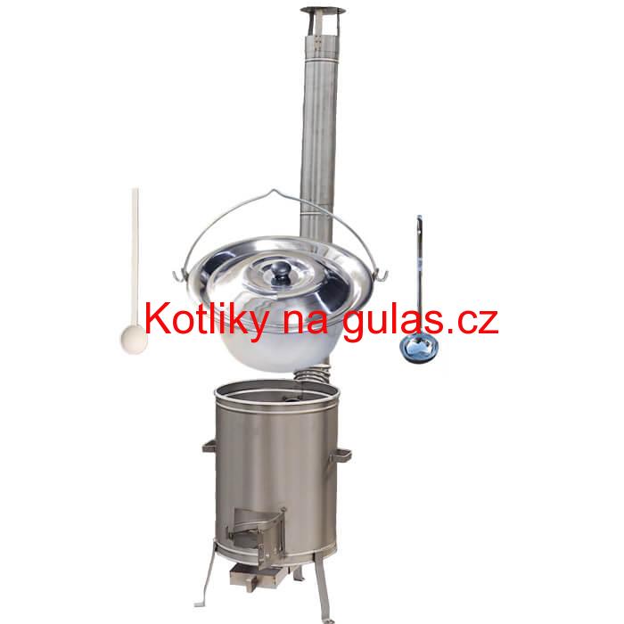 Nerezový kotlík 30 L (0,8 mm) zesílený s nýty + nerezová kotlina 45 cm LUX + vařečka a naběračka