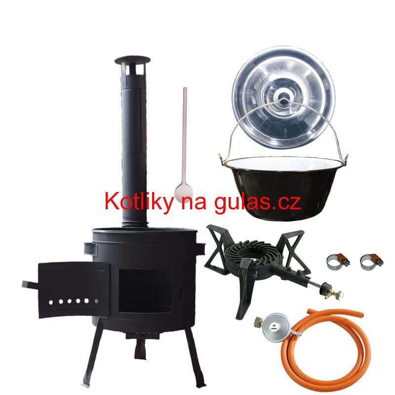 Smaltovaný kotlík (1,2 mm) 30 L + litinový hořák 5,5 kW + nízká kotlina 45 PLUS 600 + nerezová poklice INOX