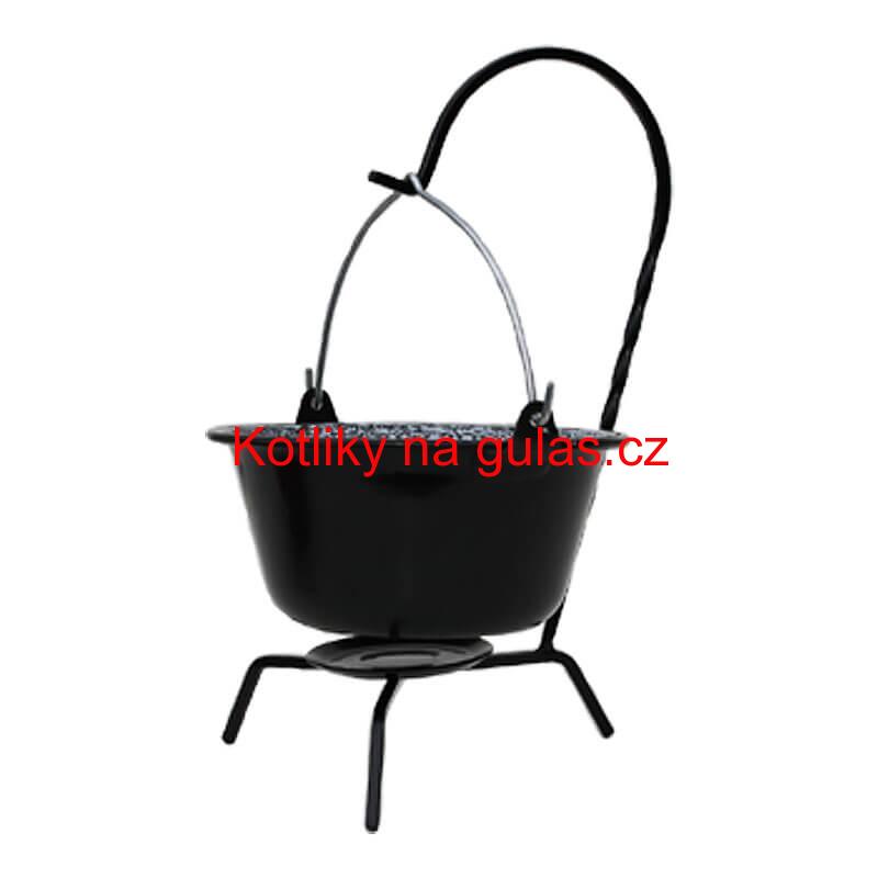 Servírovací kotlík na guláš smaltovaný černý 0,8 l + stojánek