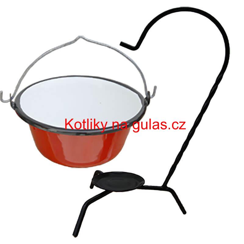 Servírovací kotlík na guláš smaltovaný červený 0,8 l + stojánek