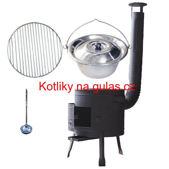 Nerezový kotlík 22 L (0,8 mm) INOX + Nerezový rošt 45 cm + nízká žáruvzdorná kotlina 42 cm PLUS 600