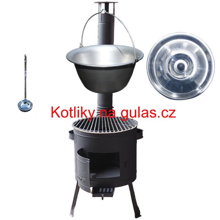 Nerezový kotlík 20 L (1,5 mm) + Nerezový rošt 45 cm + nízká žáruvzdorná kotlina 42 cm PLUS 600