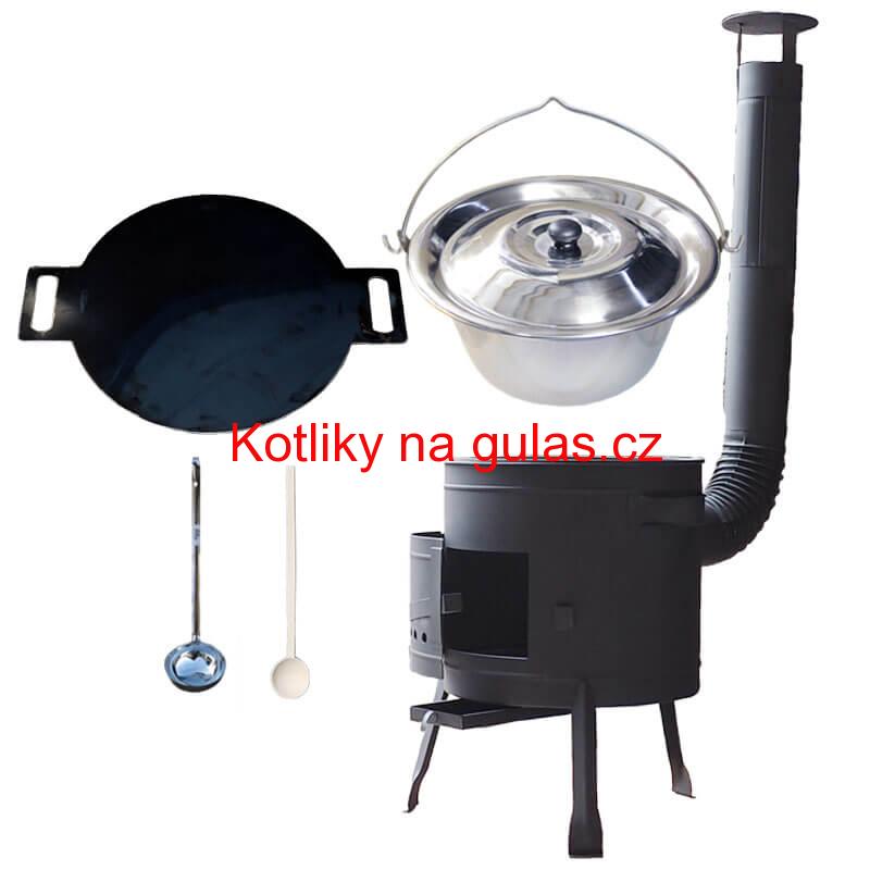 Nerezový kotlík 14 L (0,8 mm) INOX + železná pánev 38 cm UNI + kotlina 36 cm PLUS 600