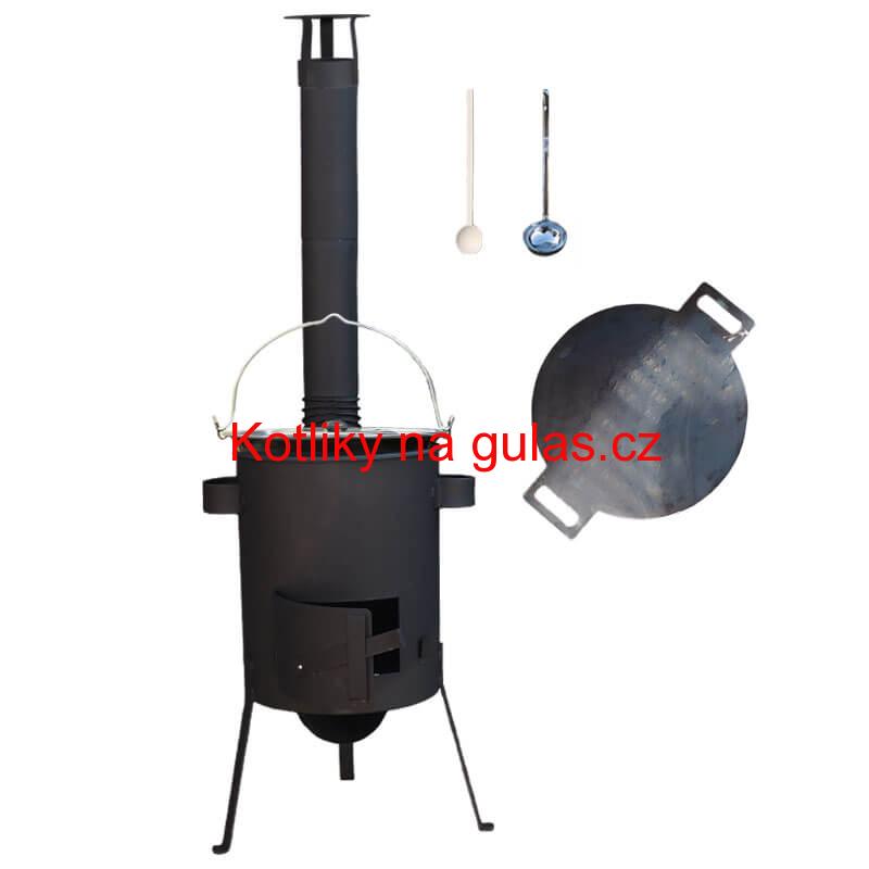 Smaltovaný kotlík 13 L + železná pánev 38 cm UNI + žáruvzdorná kotlina kotlina 36 cm PLUS 600 4 MM