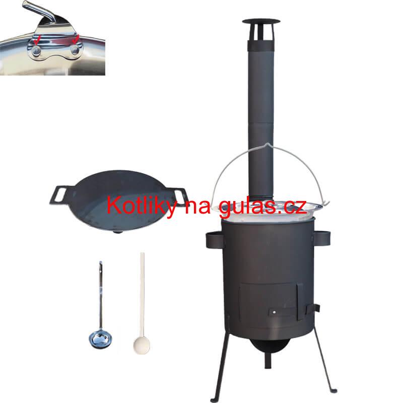 Nerezový kotlík 15 L (0,8 mm) s nýty + železná pánev 38 cm UNI + kotlina 36 cm PLUS 600 4 MM