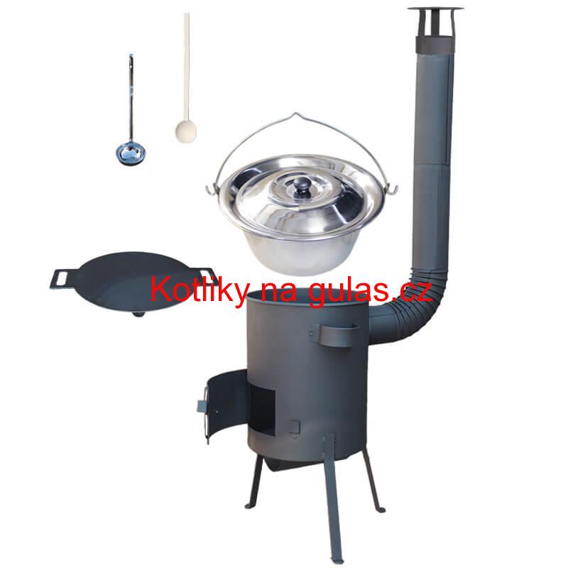 Nerezový kotlík 22 L (0,8 mm) INOX + železná pánev 44 cm UNI + kotlina 42 cm PLUS 600 4 MM