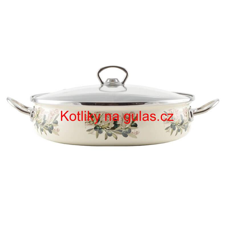 Smaltovaný rendlík s poklicí 28 cm OLIVA