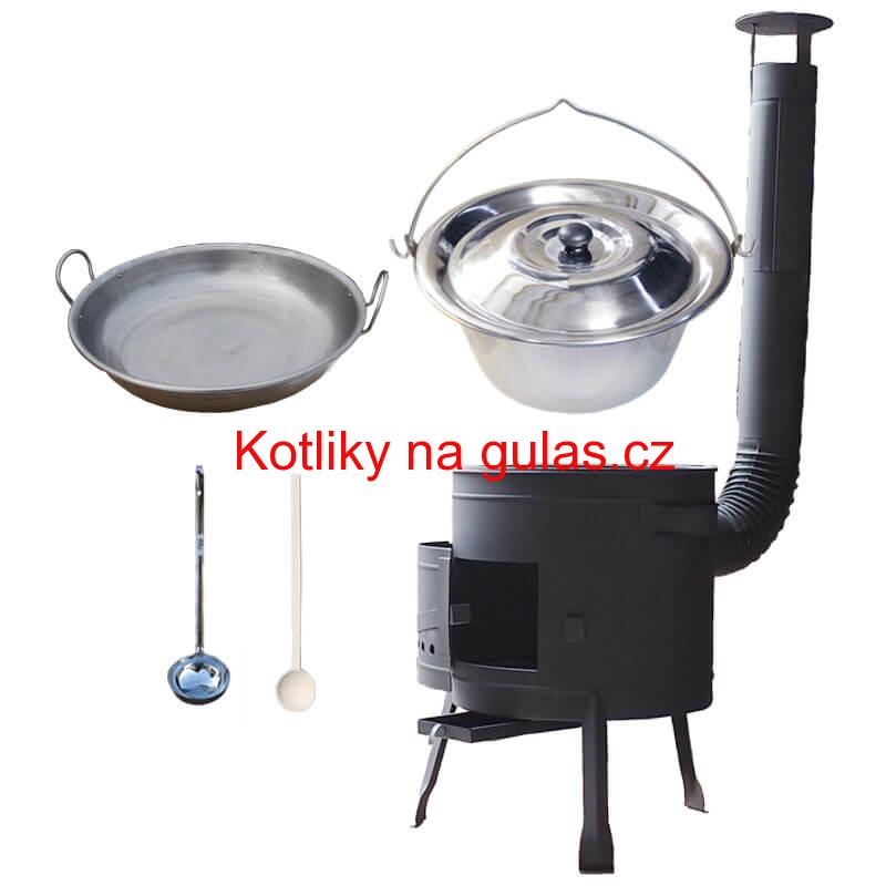 Nerezový kotlík 20 L (1,2 mm) + železná pánev 46 cm WOK + nízká žáruvzdorná kotlina 42 cm PLUS 600