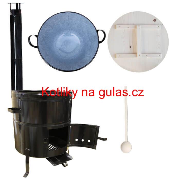 Zabijačkový smaltovaný kotel 100 L + kovová kotlina 60 cm + vařečka
