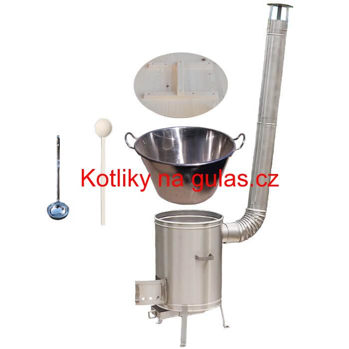 Zabijačkový nerezový kotel 100 L + nerezová kotlina 60 cm + naběračka a vařečka