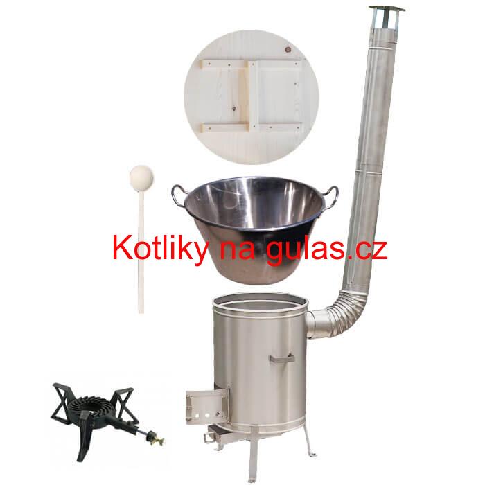 Zabijačkový nerezový kotel 100 L + nerezová kotlina 60 cm + hořák 7 kW a vařečka