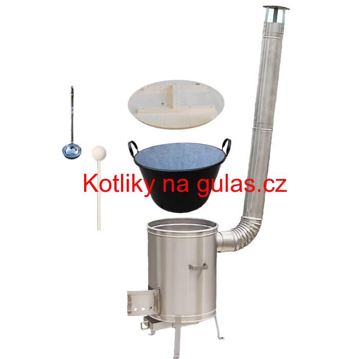 Zabijačkový smaltovaný kotel 100 L + nerezová kotlina 60 cm + vařečka a naběračka