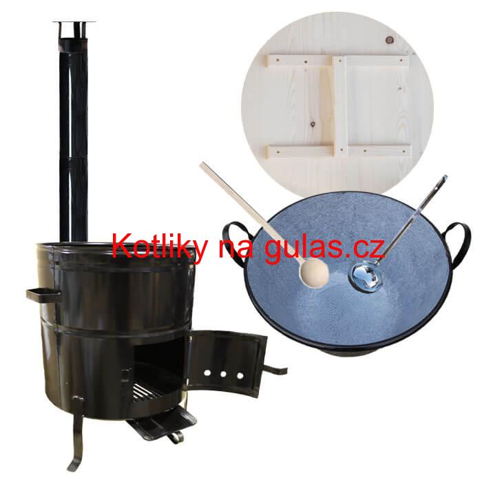 Smaltovaný kotel 100 L + kovová kotlina 60 cm + vařečka a naběračka BIG PARTY