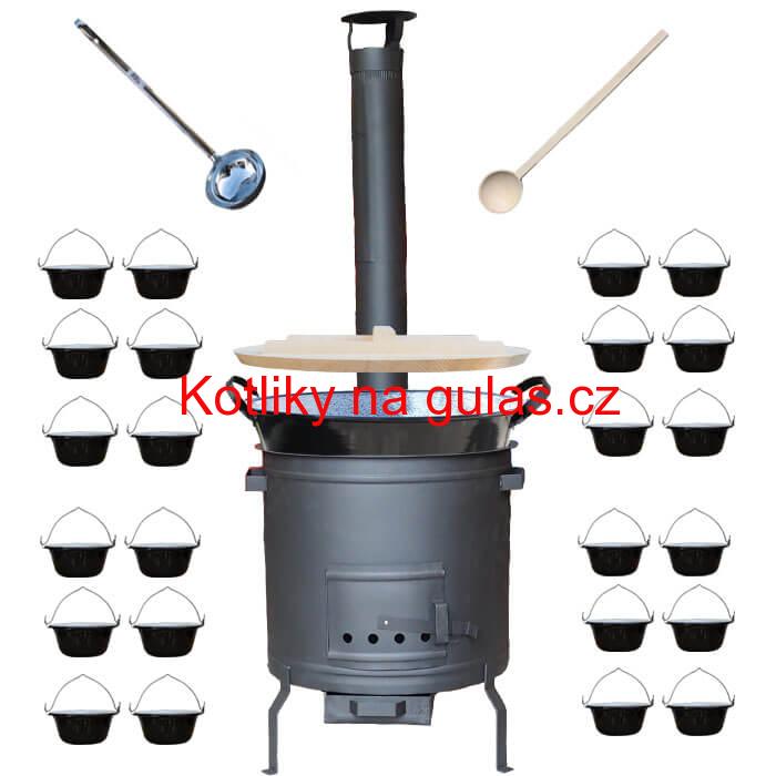  Smaltovaný kotel 100 L + servírovací kotlíky (24 ks) + vařečka a naběračka BIG PARTY PLUS 600