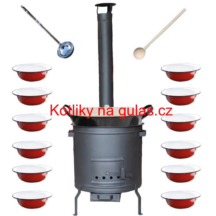 Smaltovaný kotel 100 L + smaltované talíře 12 ks + vařečka a naběračka BIG PARTY PLUS 600