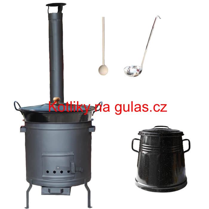 Smaltovaný kotel 50 L + žáruvzdorná kotlina 50 cm PLUS 600 + Nádoba na sádlo 10 L