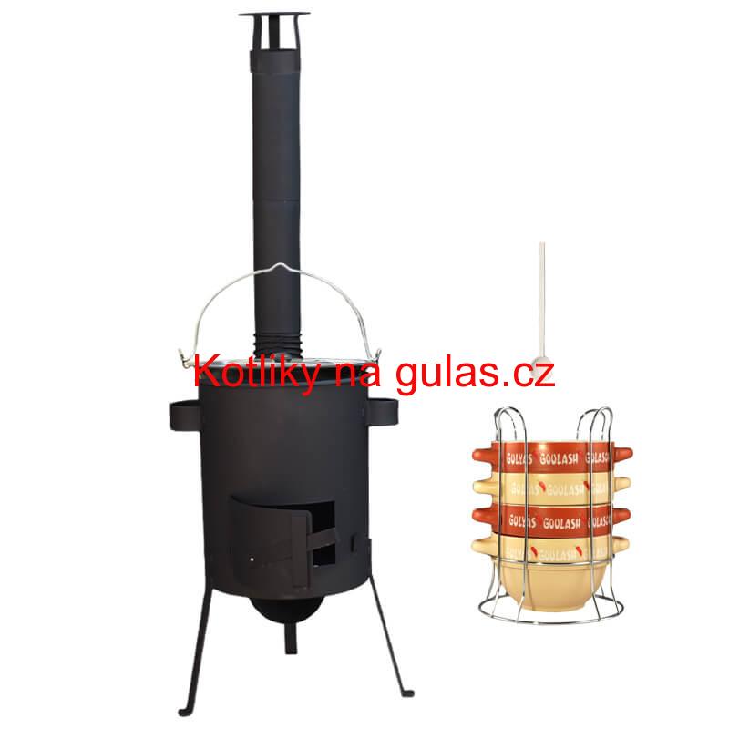 Smaltovaný kotlík 22 L (1,2 mm) + misky na guláš 4 ks + žáruvzdorná kotlina 42 PLUS 600 4 MM