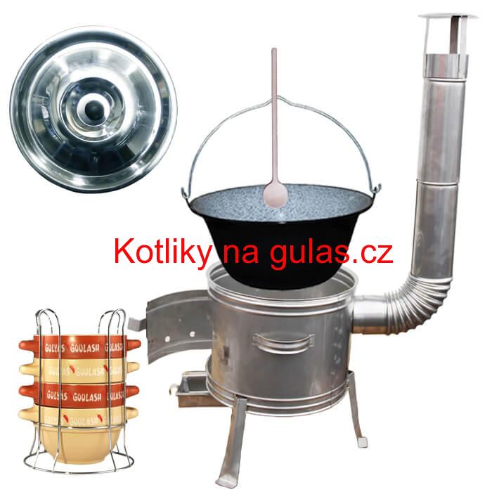 Smaltovaný kotlík 22 L (1,2 mm) + misky na guláš 4 ks + nerezová kotlina 42 cm TOPLUX