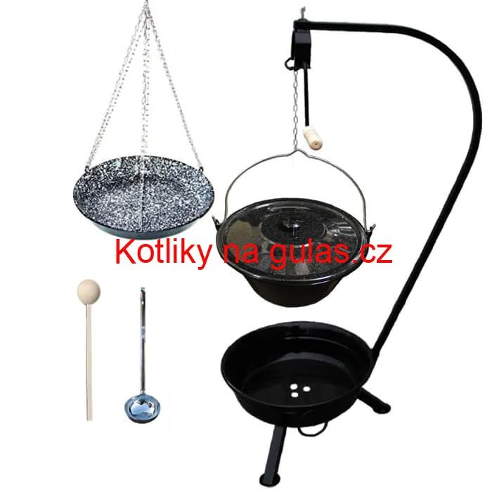 Smaltovaný kotlík 10 L (1,2 mm) + smaltovaná pánev + přenosné ohniště