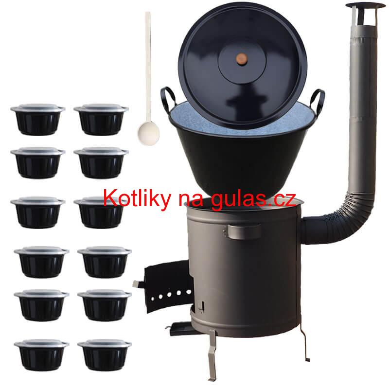 Smaltovaný kotel 70 L + silná kovová kotlina 53 cm (1,5 mm) STRONG PLUS 600 + misky 12 ks