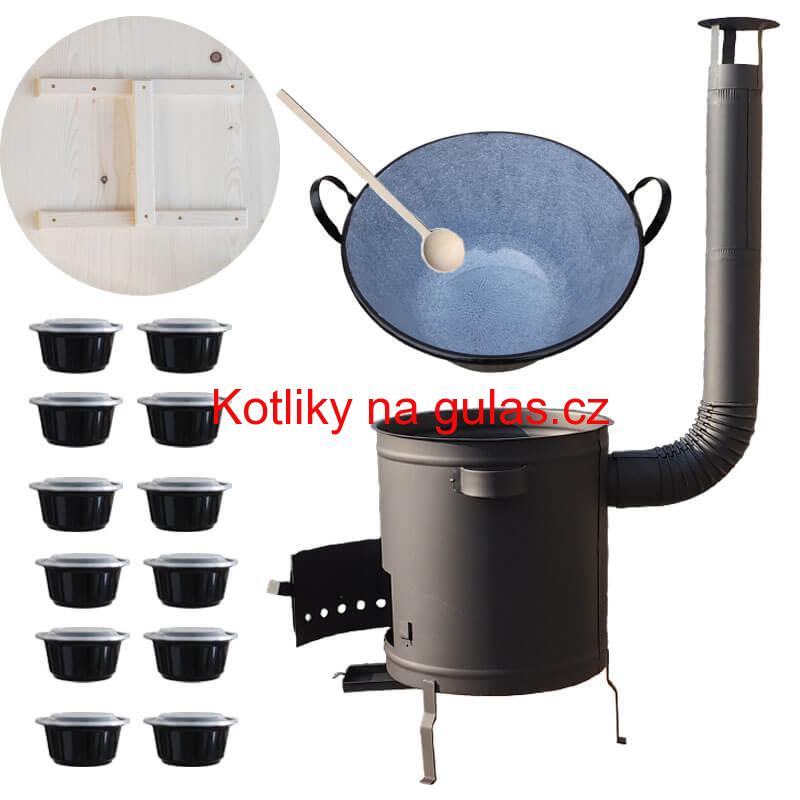 Smaltovaný kotel 80 L + silná kovová kotlina 60 cm (1,5 mm) STRONG PLUS 600 + misky 12 ks