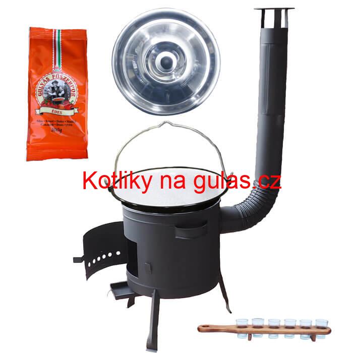 Smaltovaný kotlík 20 L (1,2 mm) + pepř + štamperlíky + nízká žáruvzdorná kotlina (0,8 mm) 42 PLUS 600