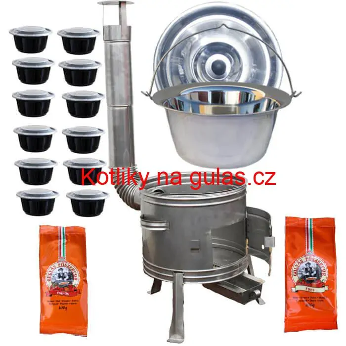 Nerezový kotlík 22 L (0,8 mm) INOX + nerezová kotlina 42 cm TOPLUX + misky 12 ks + 2 x pepř na guláš 100 g