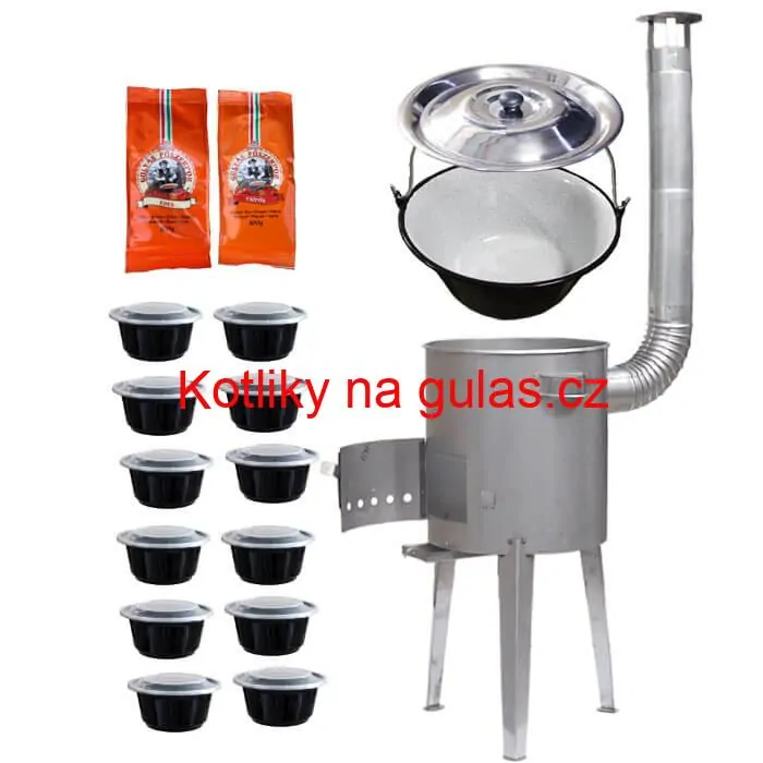 Smaltovaný kotlík 22 L (1,2 mm) + nerezová kotlina 42 cm LUXUS + misky 12 ks + 2 x pepř na guláš 100 g