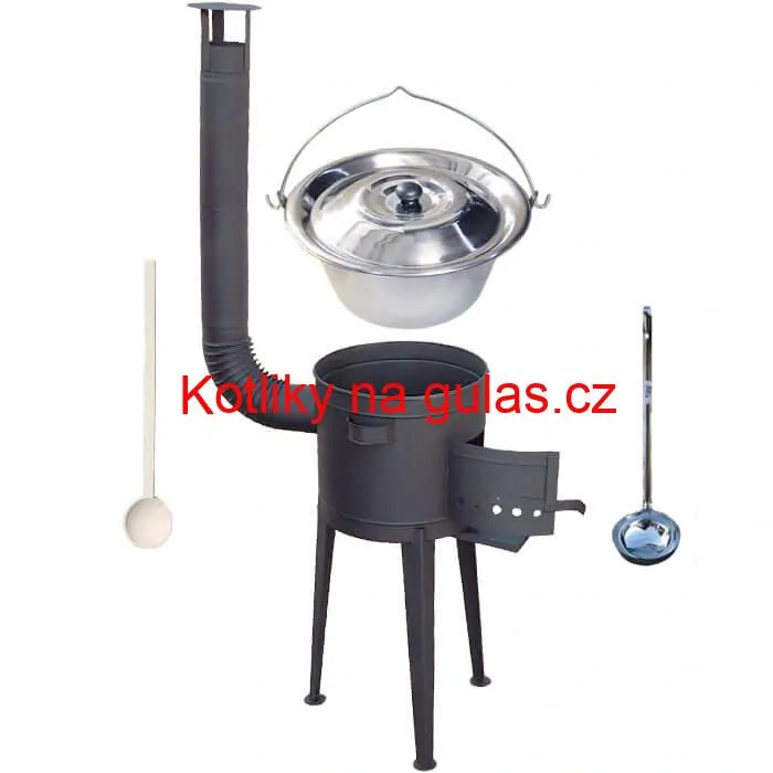 Nerezový kotlík 22 L (0,8 mm) + vysoká žáruvzdorná kotlina (1,5 mm) HODO 42 cm PLUS 600 + vařečka + naběračka
