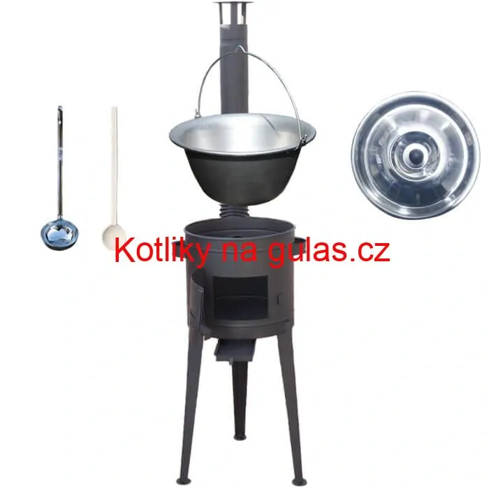 Nerezový kotlík 20 L (1,5 mm) + vysoká žáruvzdorná kotlina (2,0 mm) HODO 42 cm PLUS 600 + vařečka + naběračka