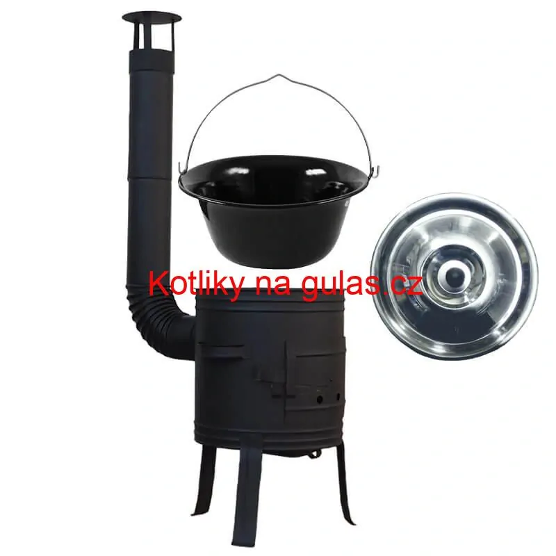 Smaltovaný kotlík 11 L BLACK + nerezová poklice INOX + žáruvzdorná kotlina 33 cm Plus 700