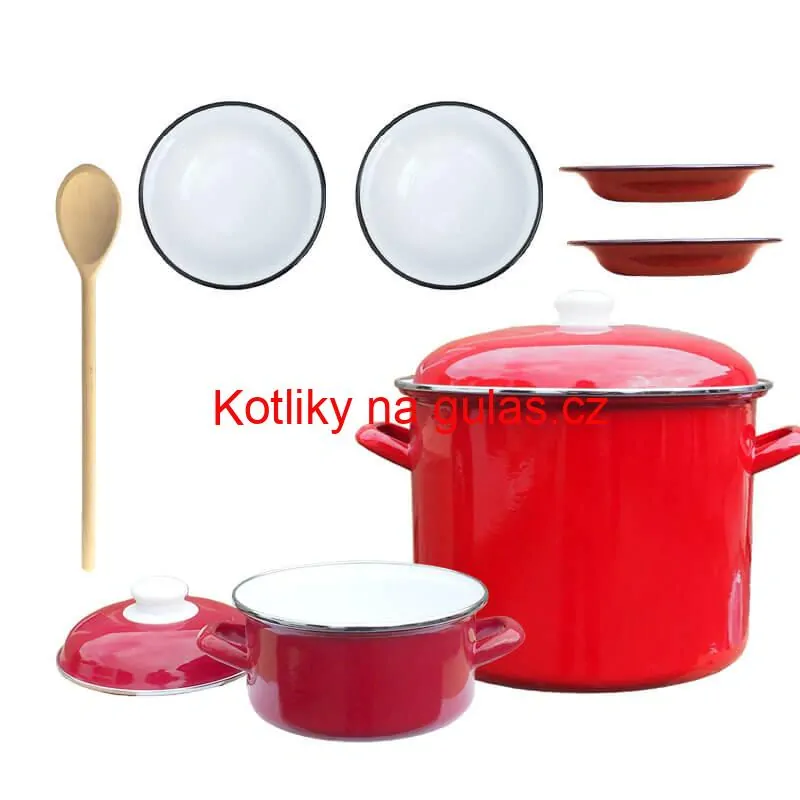 Smaltovaný hrnec s poklicí 5,2 l + smaltovaný kastrol s poklicí 3 L + talíře Classic