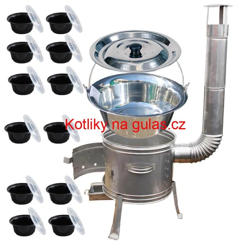 Nerezový kotlík 22 L (0,8 mm) INOX + Nerezová kotlina 42 INOX + misky 12 ks