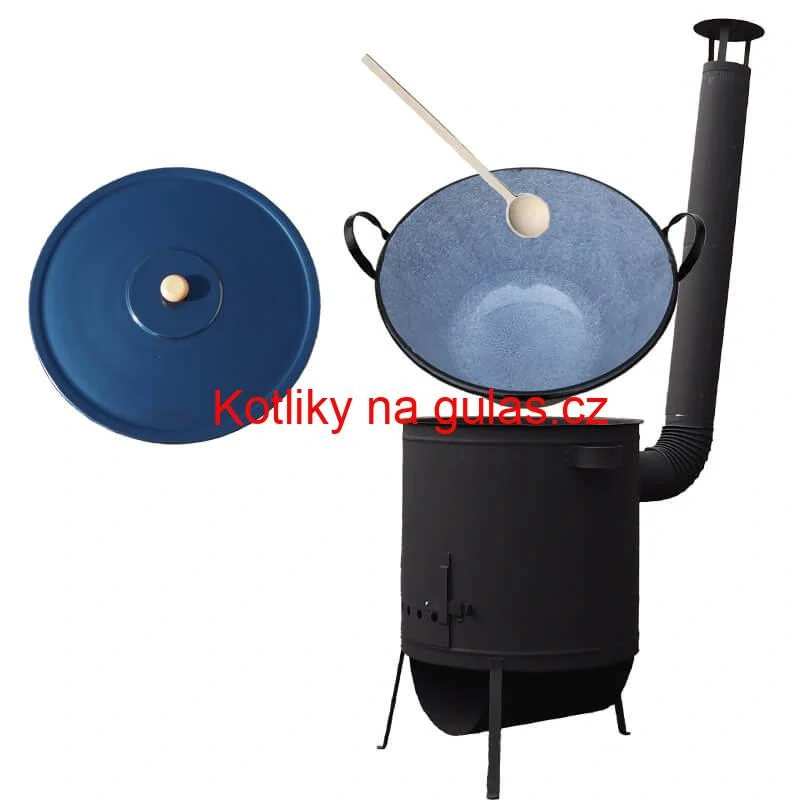 Smaltovaný kotel 70 L na zabijačku + žáruvzdorná kotlina 53 PLUS 600 4 MM + vařečka