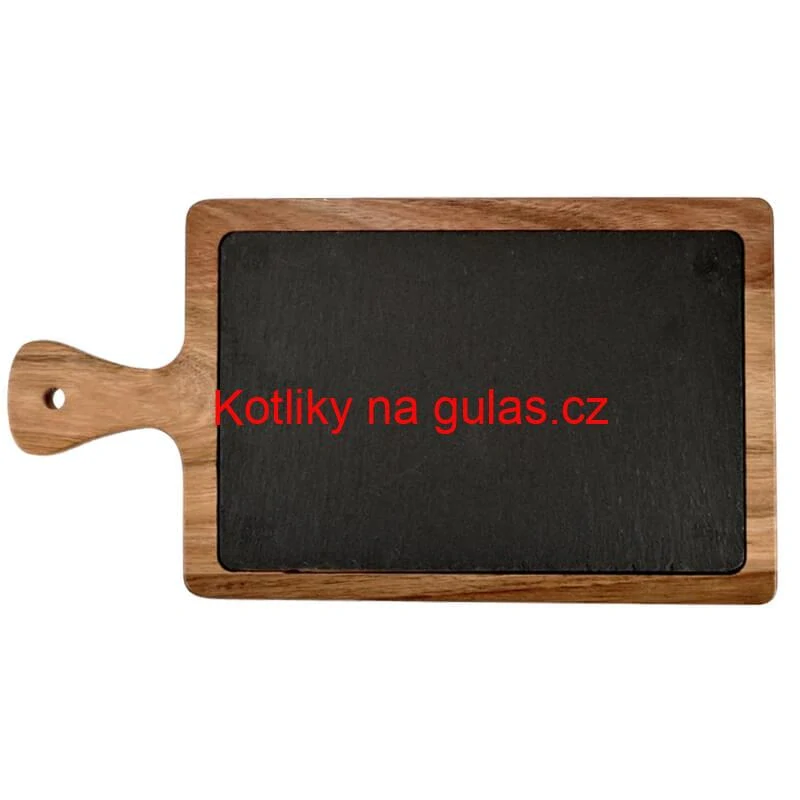 Servírovací podnos s břidlicovou deskou a rukojetí z akáciového dřeva 26 x 18 cm