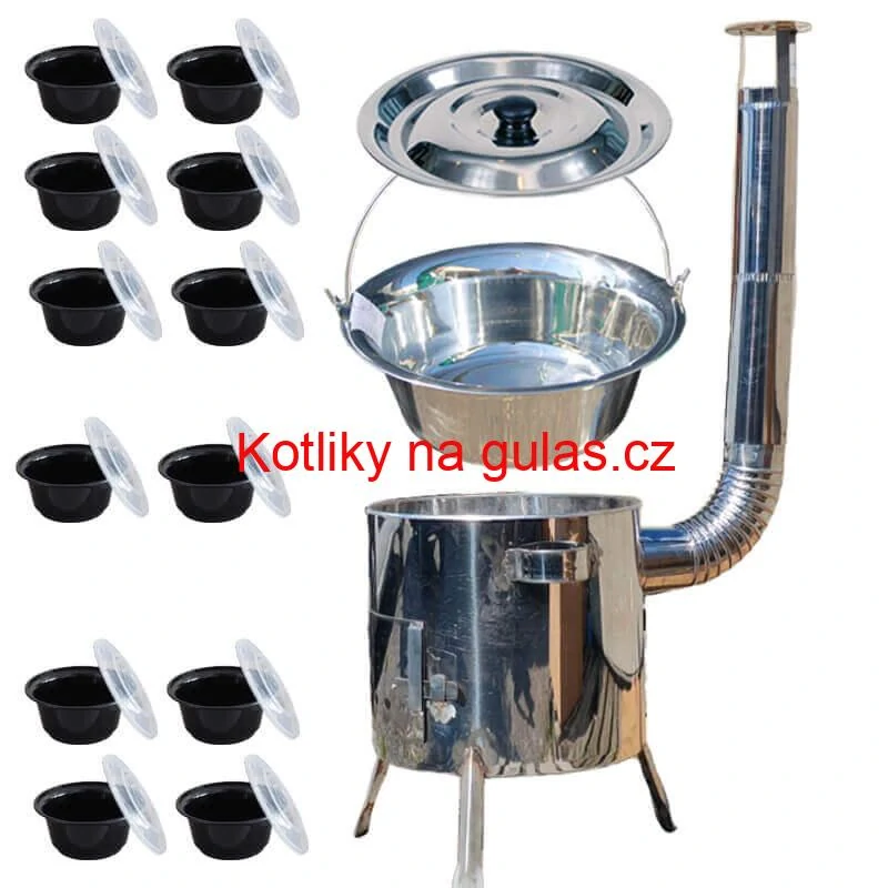 Nerezový kotlík 15 L (1,2 mm) INOX + Nerezová kotlina 36 INOX LUSTRO + misky 12 ks