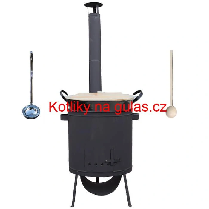 Smaltovaný kotel 100 L + žáruvzdorná kotlina 42 PLUS 600 4 MM + vařečka a naběračka BIG PARTY