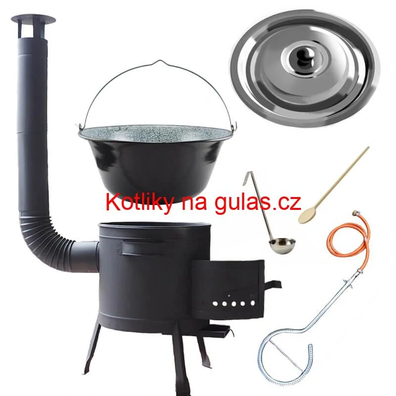 Smaltovaný kotlík (1,2 mm) 30 L + litinový hořák 5,5 kW + nízká kotlina 45 PLUS 600 + nerezová poklice INOX