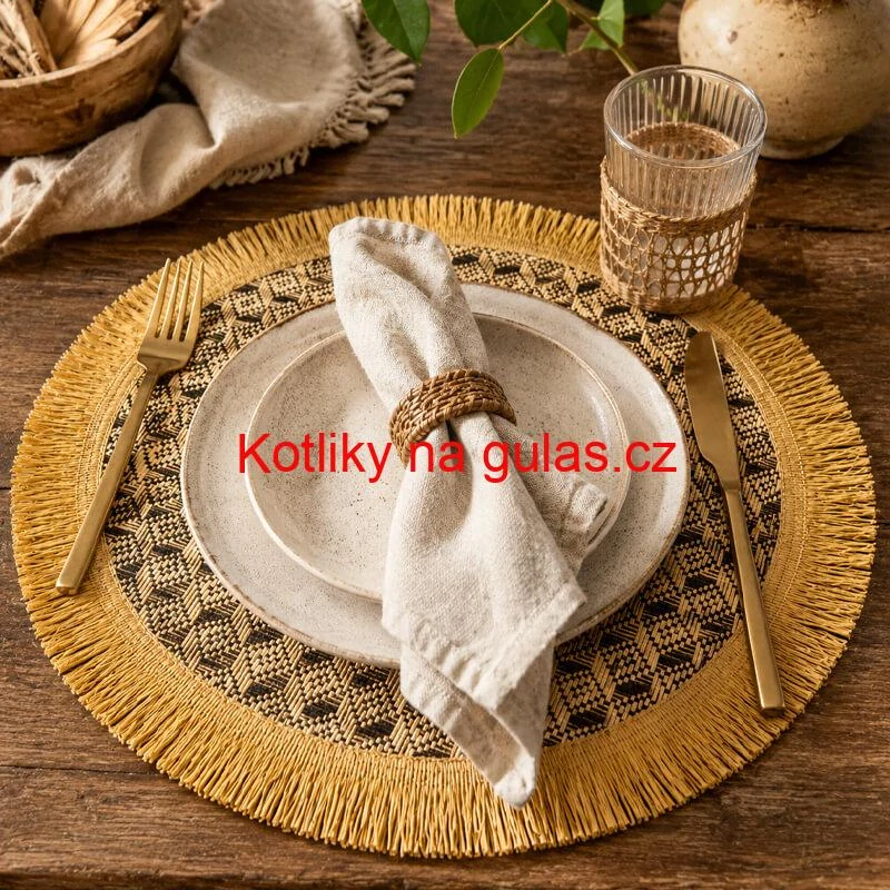 Přírodní podložka pod talíř se třásněmi 37 cm