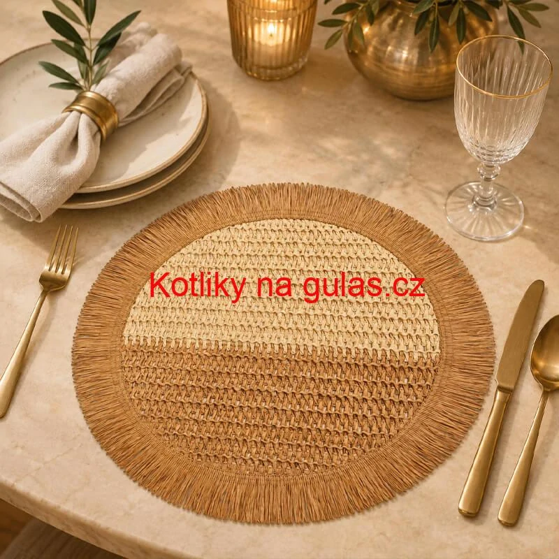 Kulatá přírodní podložka pod talíř se třásněmi 37 cm