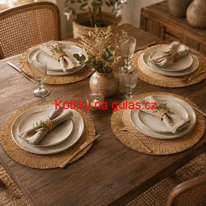Přírodní podložky pod talíř se třásněmi 37 cm, 4 ks