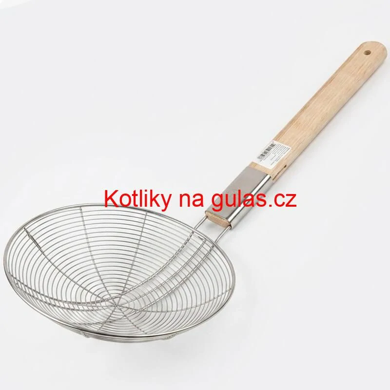 Velké nerezové sítko 22,5 cm s dřevěnou rukojetí – délka 56,5 cm